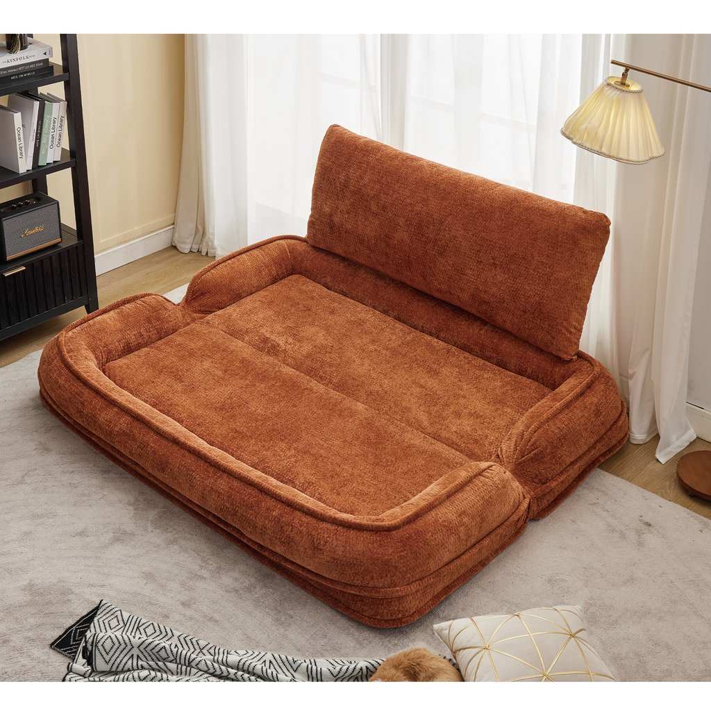 2-in-1 Extra Large Chenille Floor Couch Loveseat for Humans & Dogs