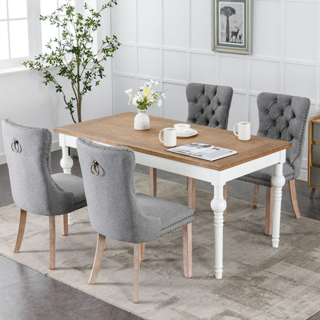 Linen Contemporary Tufted Flax Upholstered Dining Chairs (Set of 2)