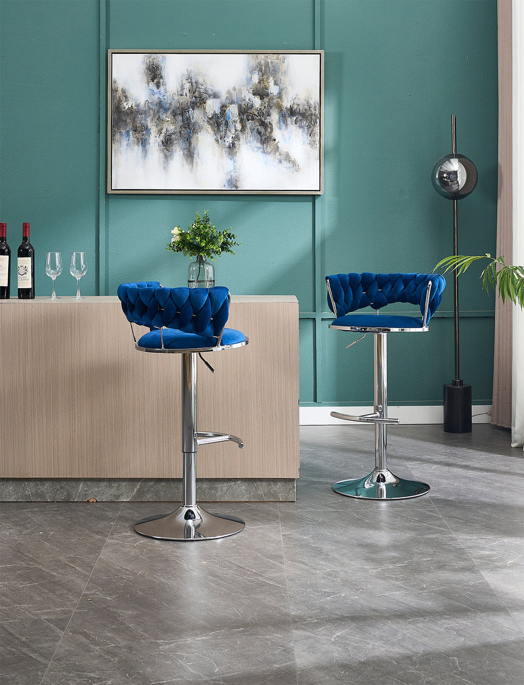 2PCS Metal Bar Stools with Chrome Footrest and Base