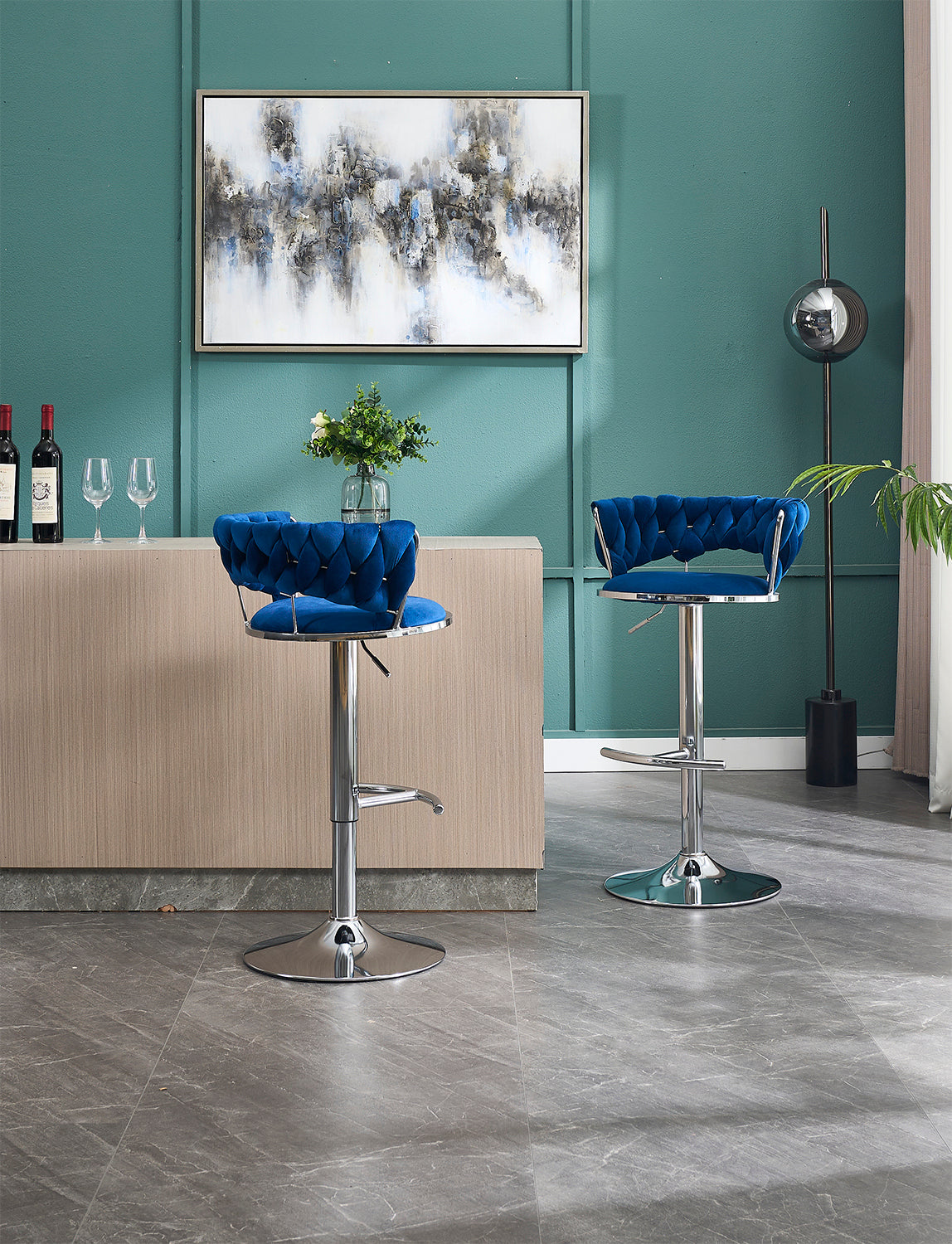 2PCS Metal Bar Stools with Chrome Footrest and Base