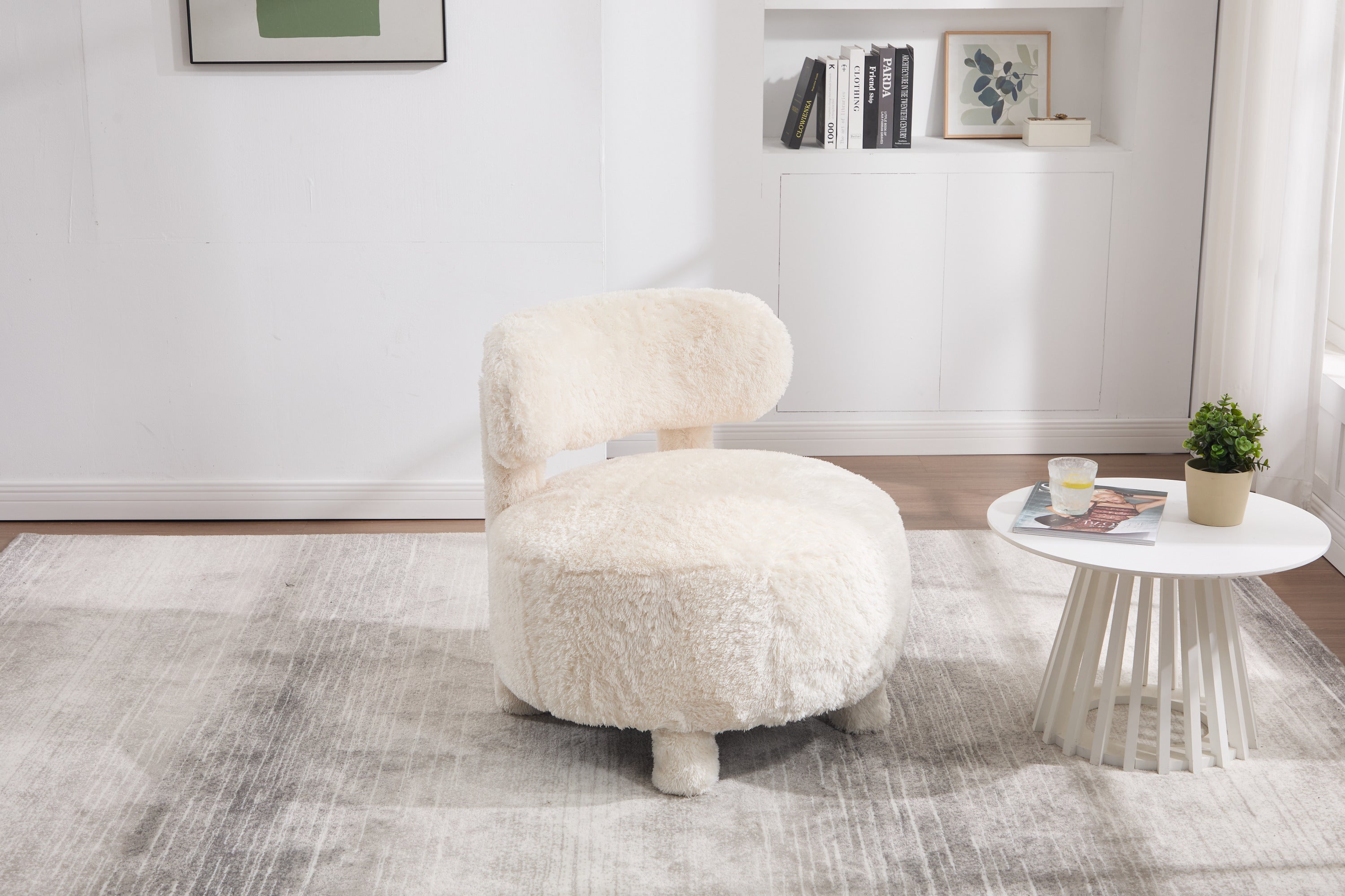 Fur/Teddy Fabric Armless Accent Chair with Curved Backrest