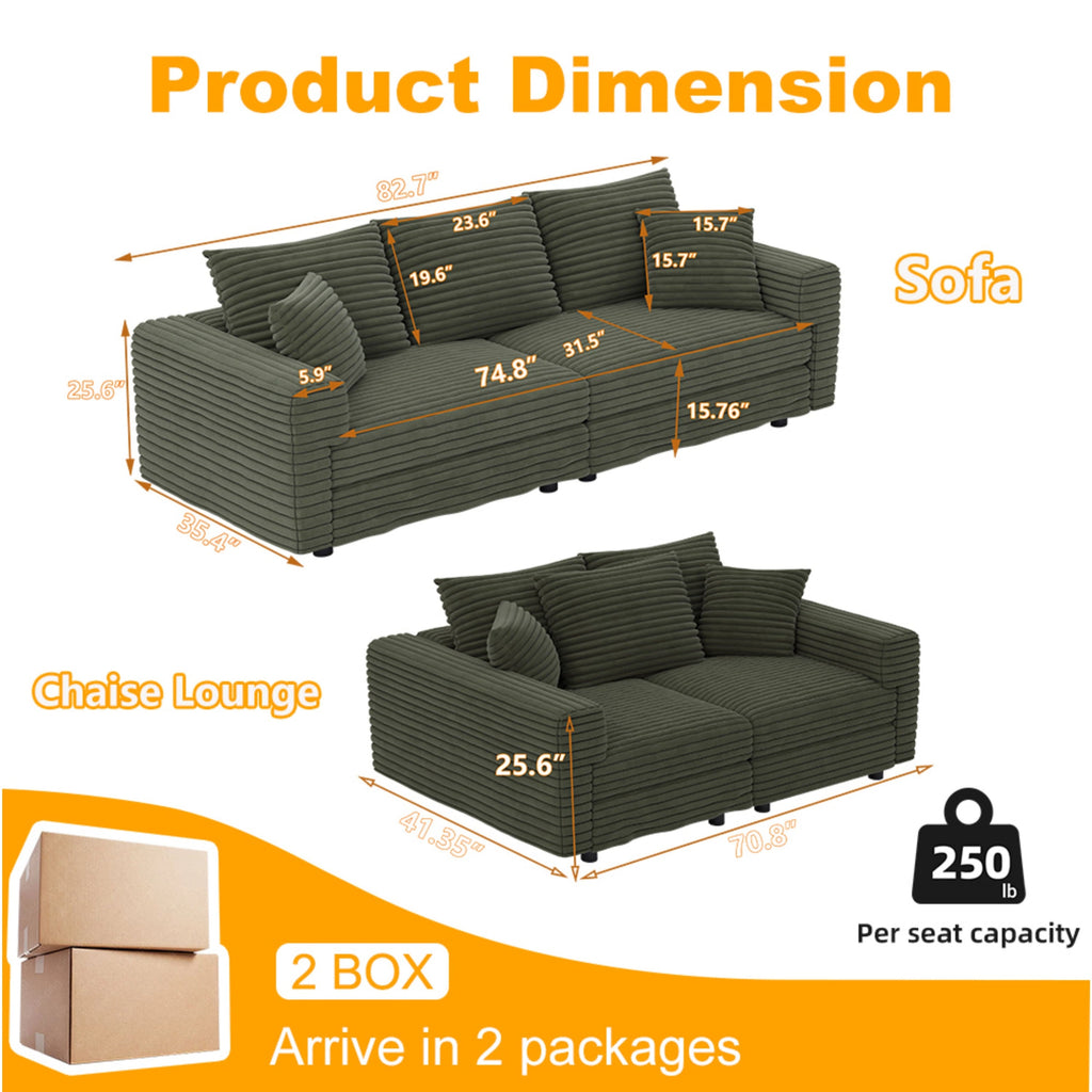 82.7' Modern Comfy Cloud Couch Sofa with Soft Pillows + Ottomans Option