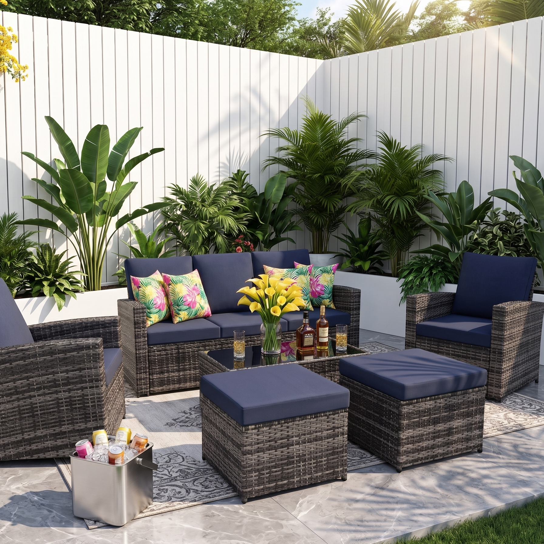 Outdoor Sectional Patio Set Half Moon Round Sofa for Backyard Garden