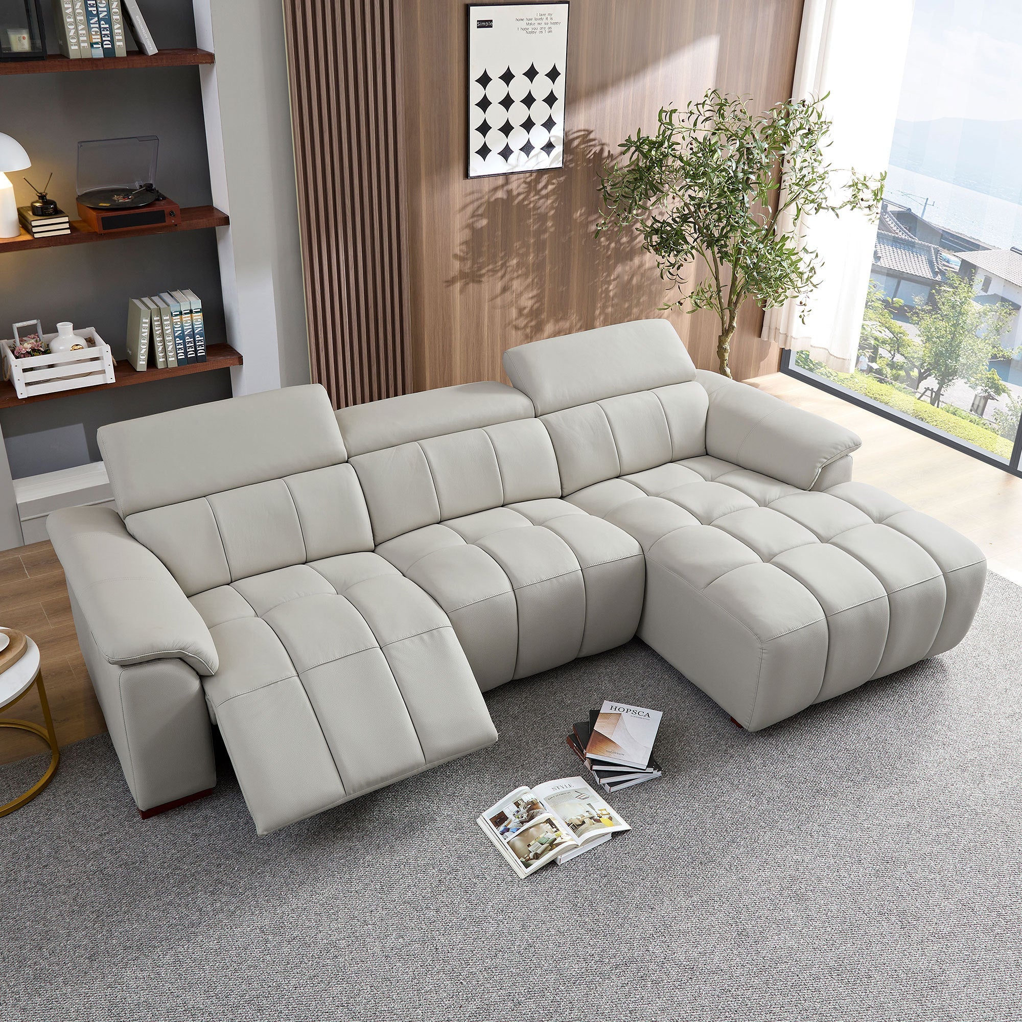 Modern Electric Control Genuine Leather L Shaped Couch