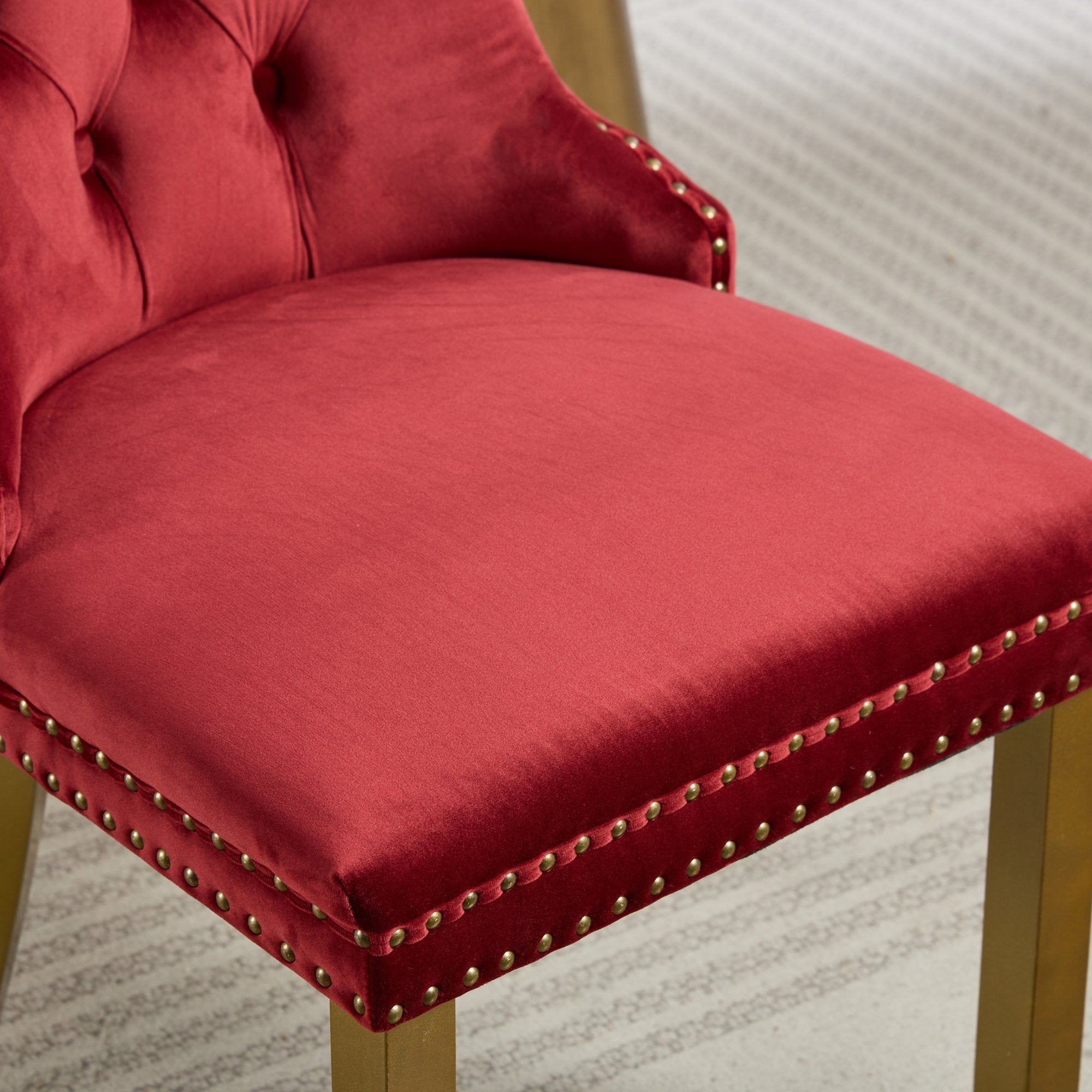 Mid-Century Velvet Dining Chairs with Lion Head Pull Ring (Set of 2)