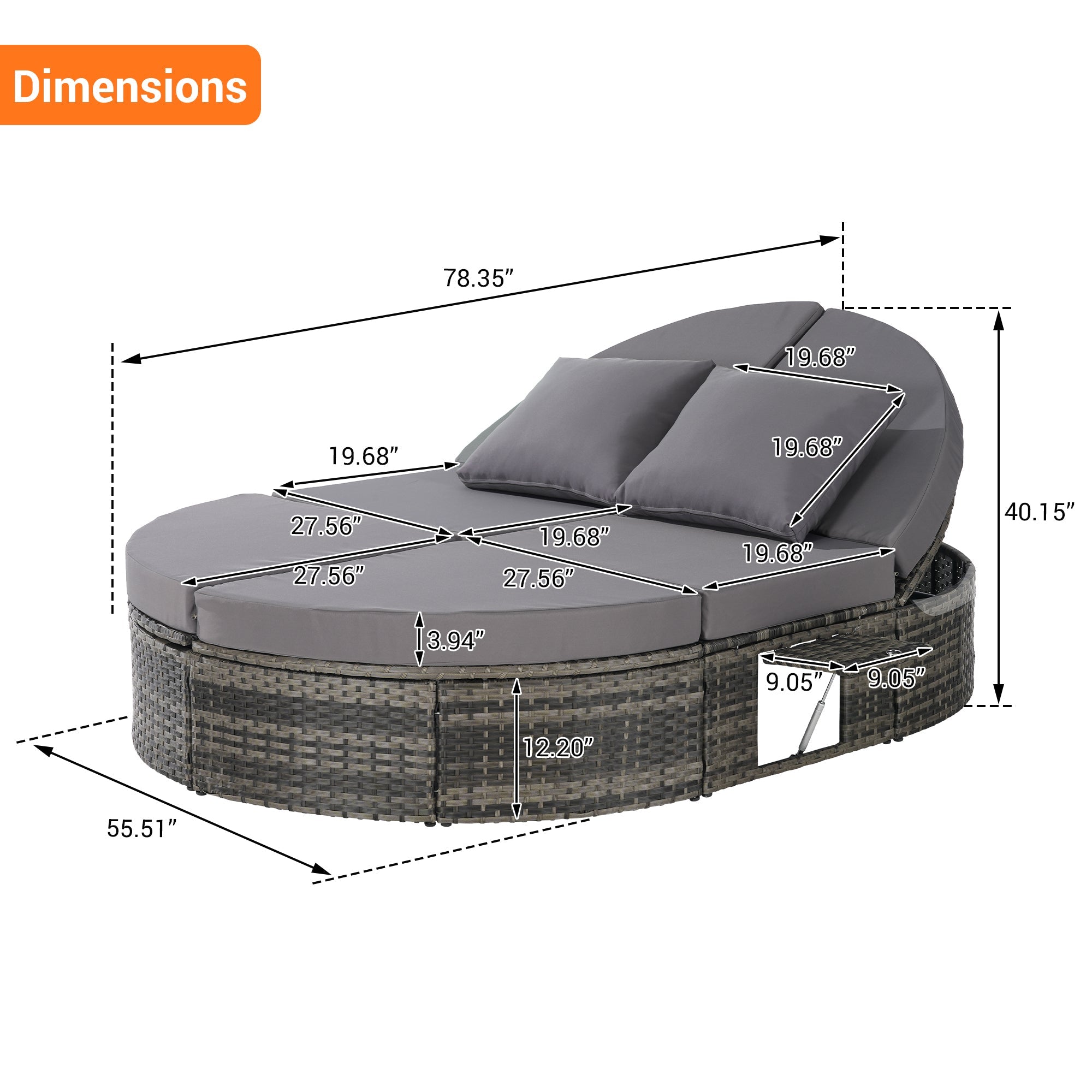 Round outdoor patio daybed with adjustable backrests foldable cup trays and cushioned wicker design ideal for backyard and poolside lounging