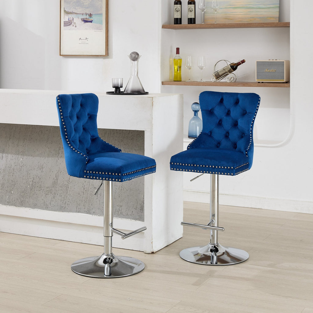Modern Upholstered Swivel Velvet Barstools (Set of 2)