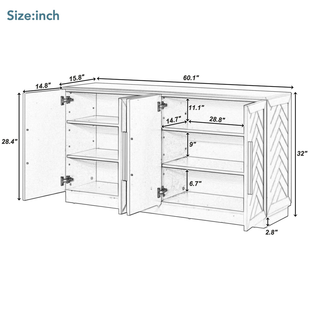 Buffet Cabinet with Adjustable Shelves and Silver Handles