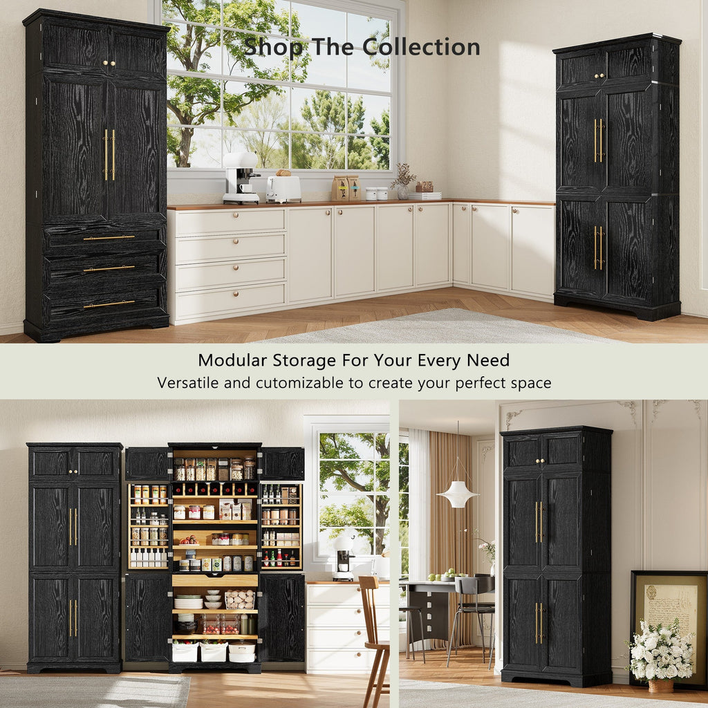 78" Tall Farmhouse Kitchen Pantry Cabinet with Shelves Drawer Wine Rack