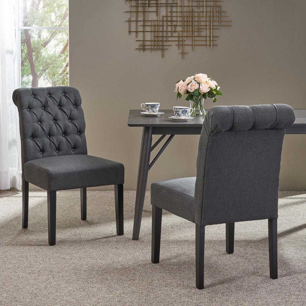 Tuft Dining Rolltop Chairs with Button Tufted Backrest (Set of 2)