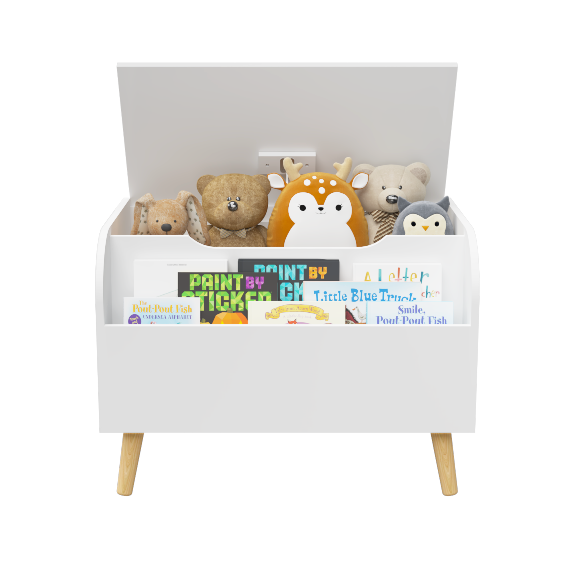 Kids  Wooden Toy Storage Bench with Front Bookshelf