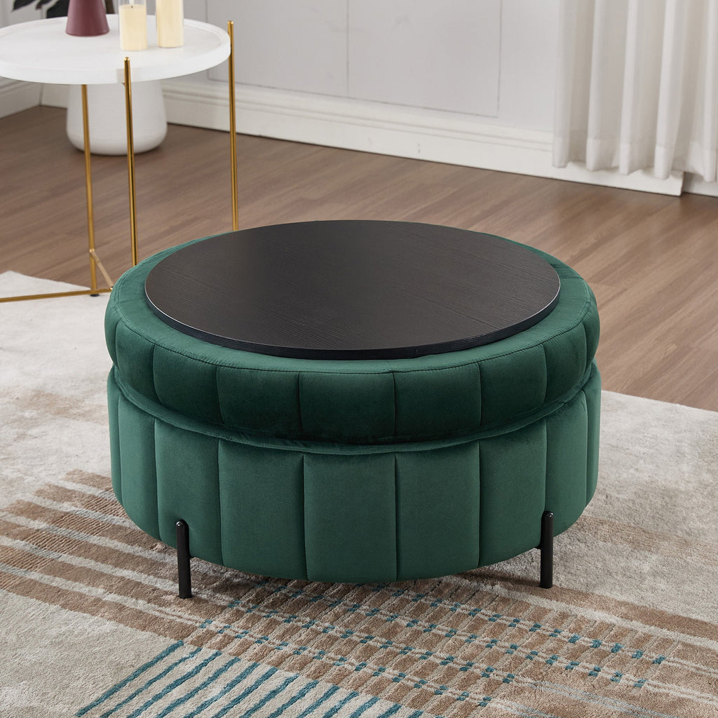 31.5'W Upholstered Round Ottoman with Reversible Lid