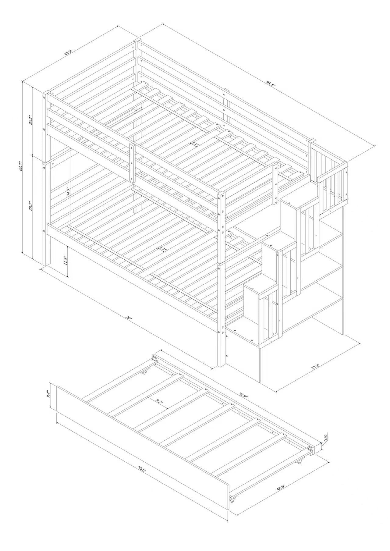 Twin over Twin Bunk Beds with Twin Trundle