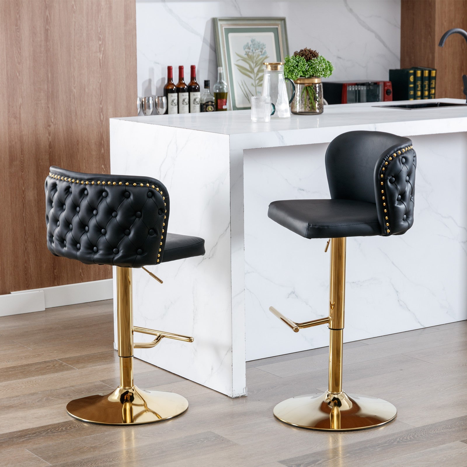 Modern PU Upholstered Bar Stools（Set of 2）