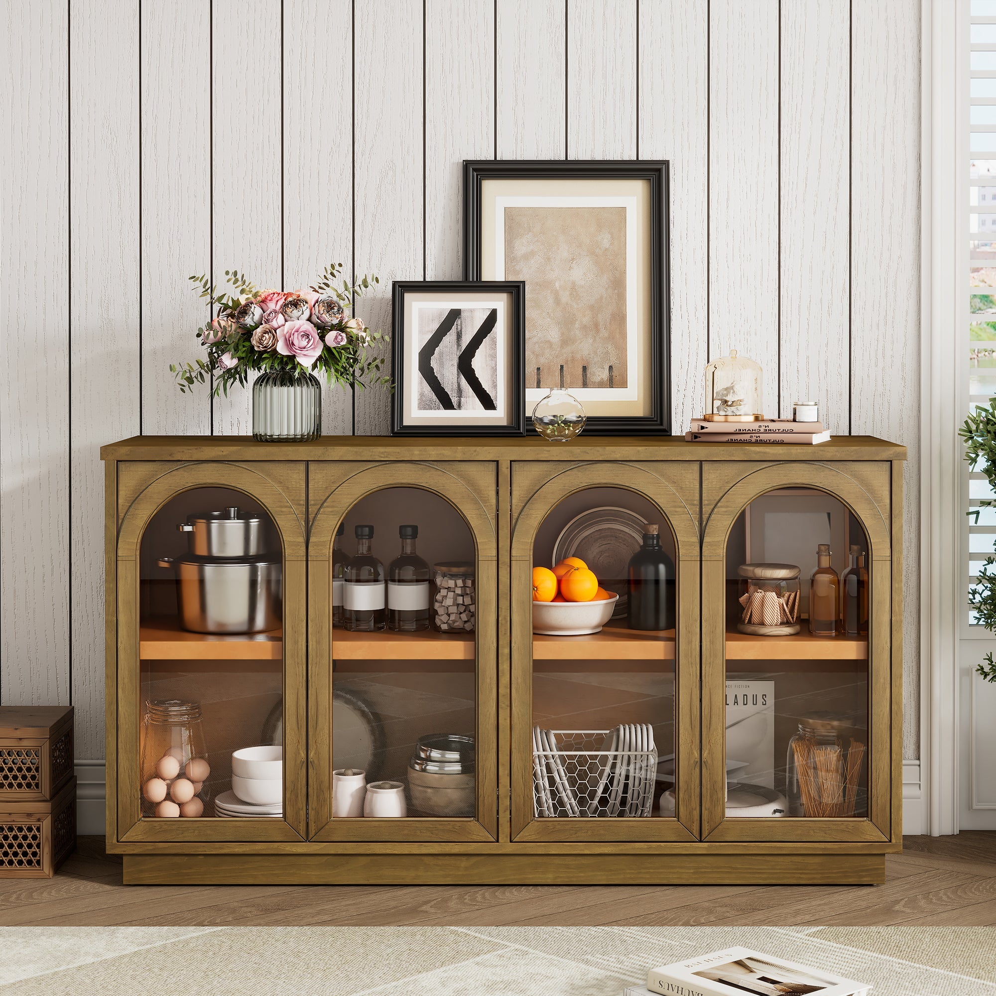 4-Door Large Arched Buffet  Storage Cabinet