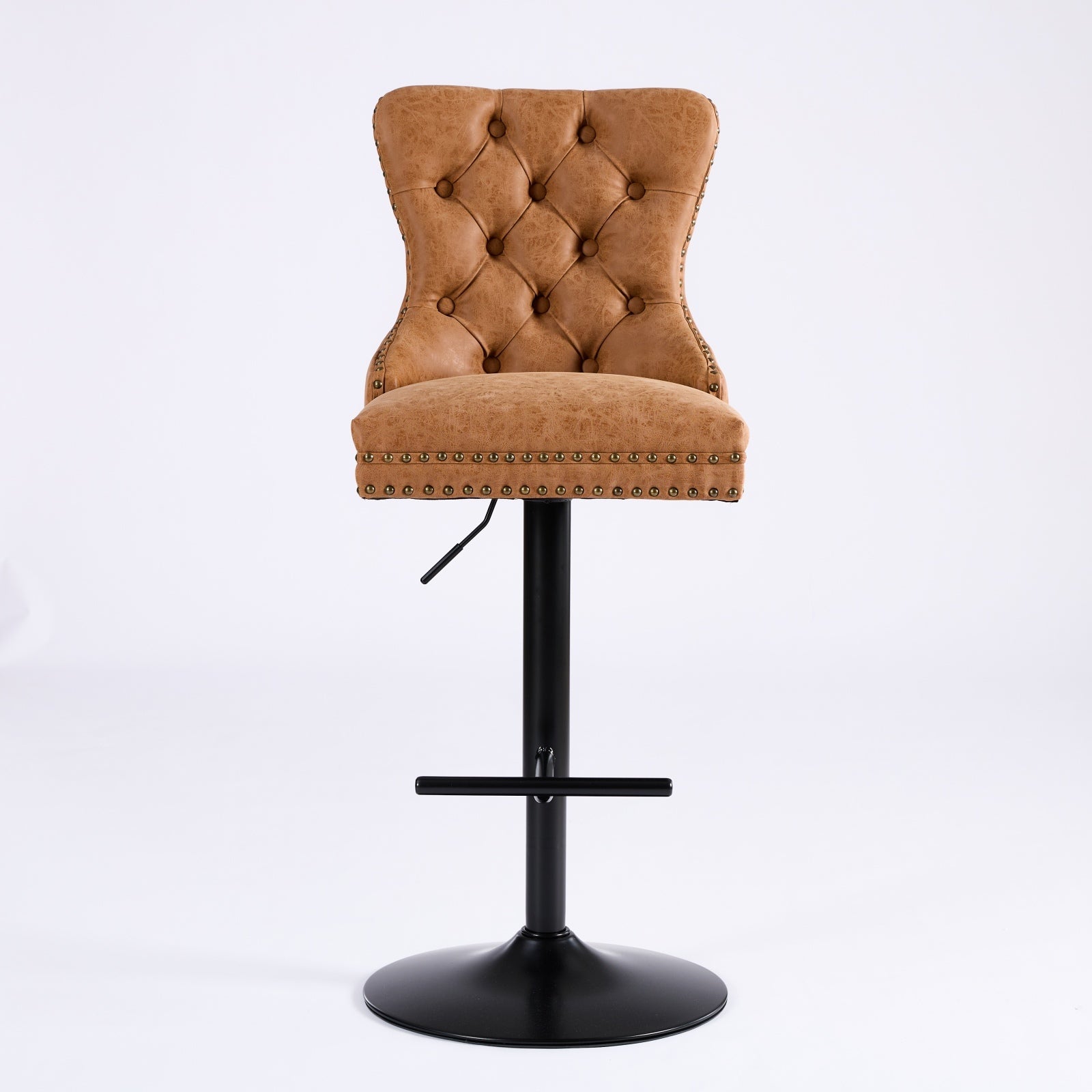 Aged and Retro PU Swivel Barstools Adjusatble Seat Height (Set of 2)