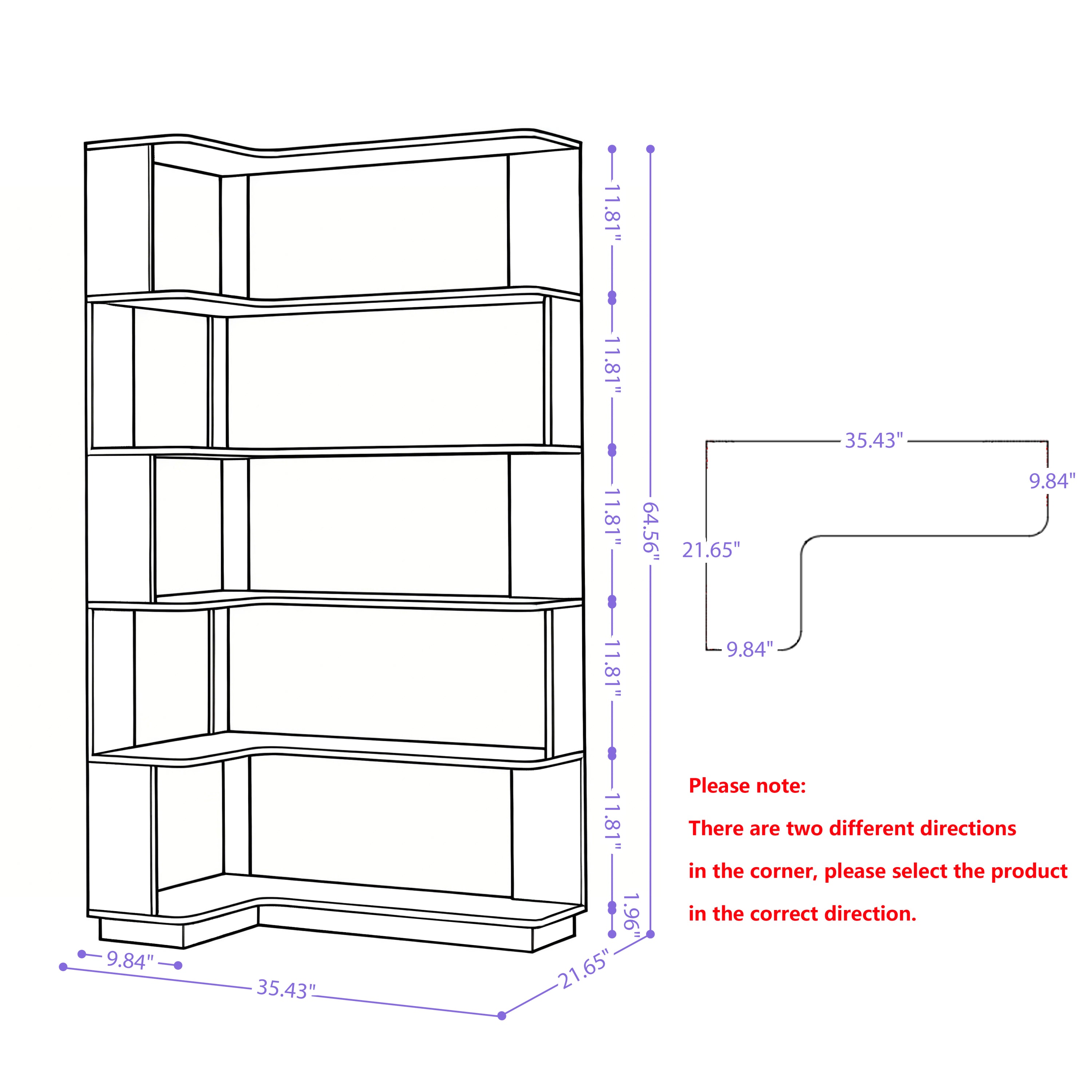 90cm Space-Saving Corner Bookshelf and 80cm Extendable Bookcase Set of 2