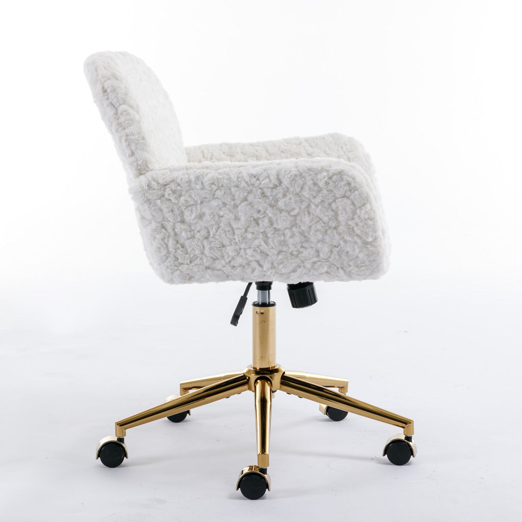Artificial Rabbit Hair Home Office Chair with Golden Metal Base