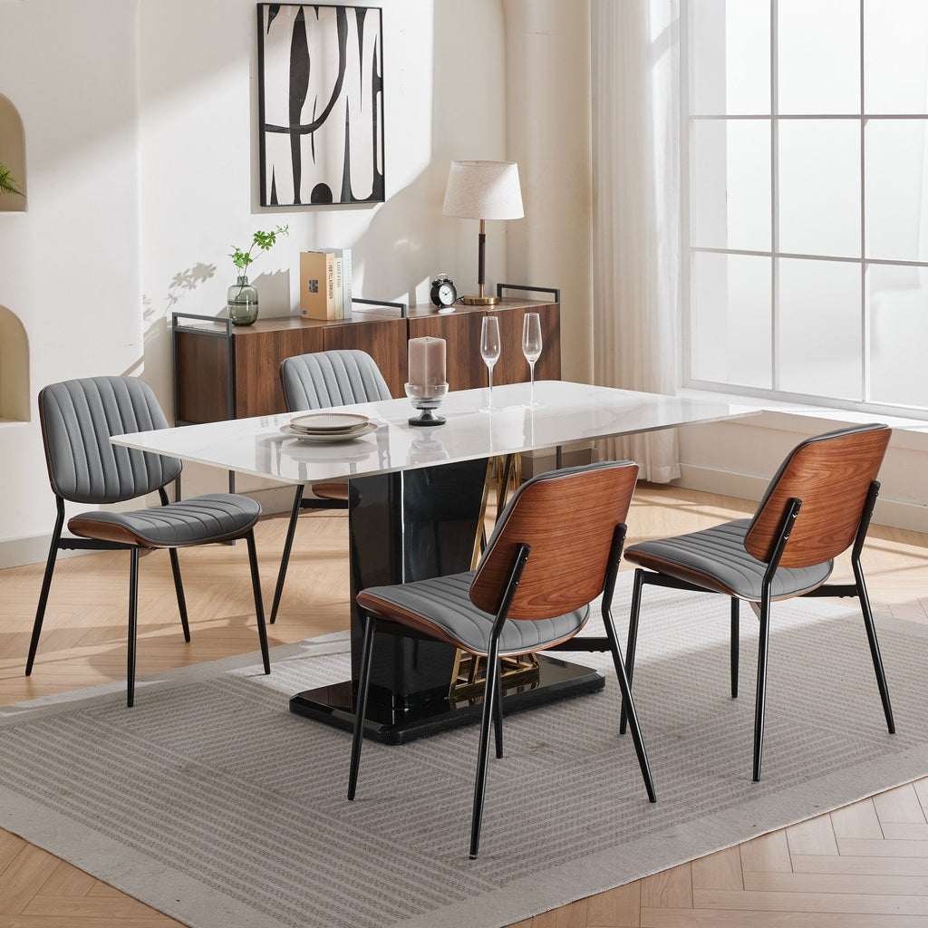 Mid Century Modern Retro Faux Leather Dining Chairs with Walnut Bentwood (Set of 2)