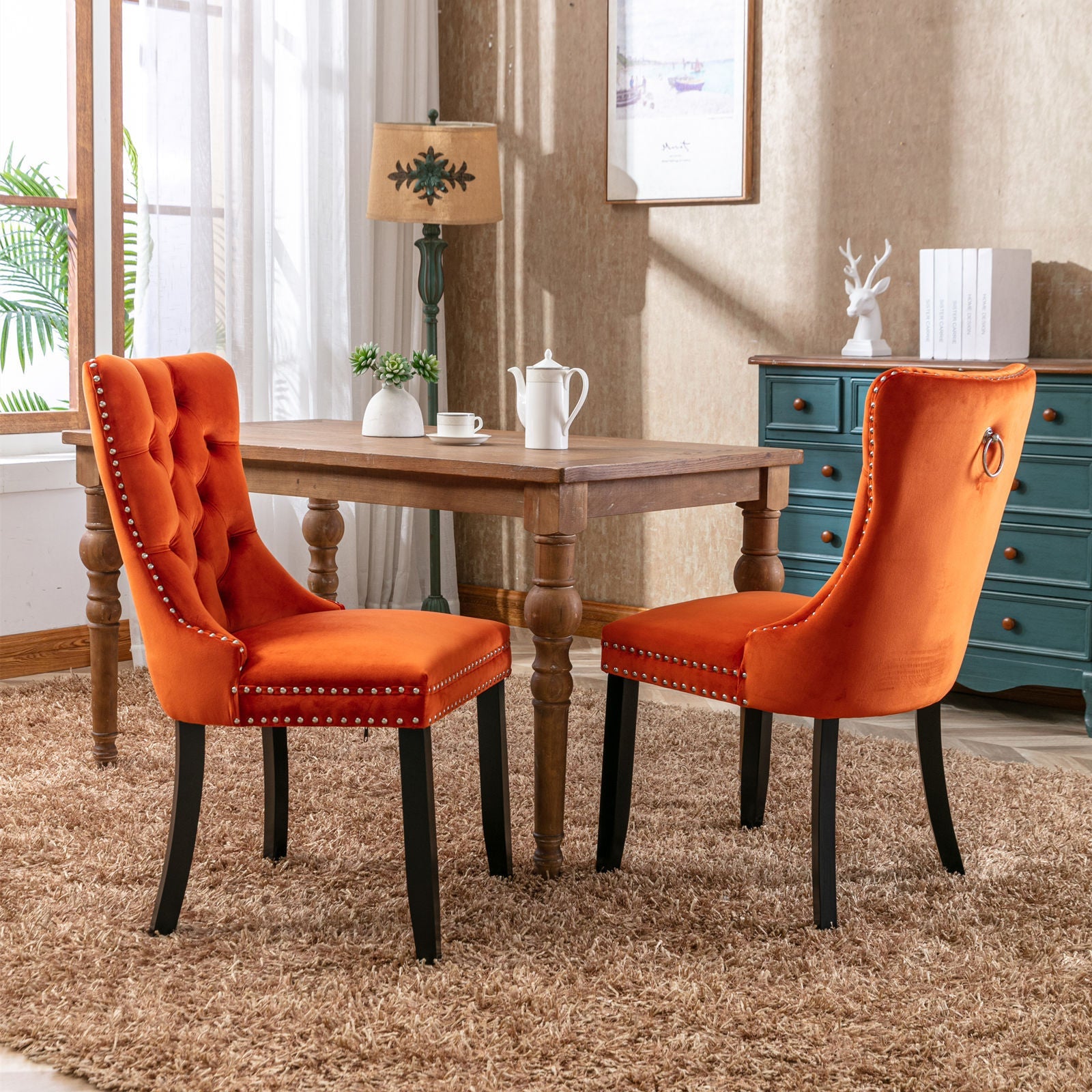 Modern High-end Tufted Solid Wood Velvet Dining Chair(Set of 2)