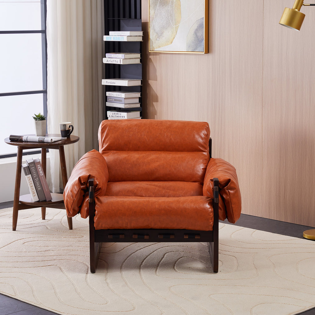 Medieval Modern Lounge Chair Removable Armrests Vintage Oil Wax Leather Sofa