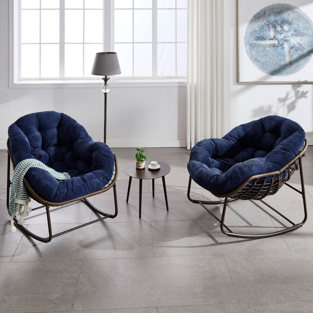 Outdoor Rattan Rocking Recliner Chair with Padded Cushion