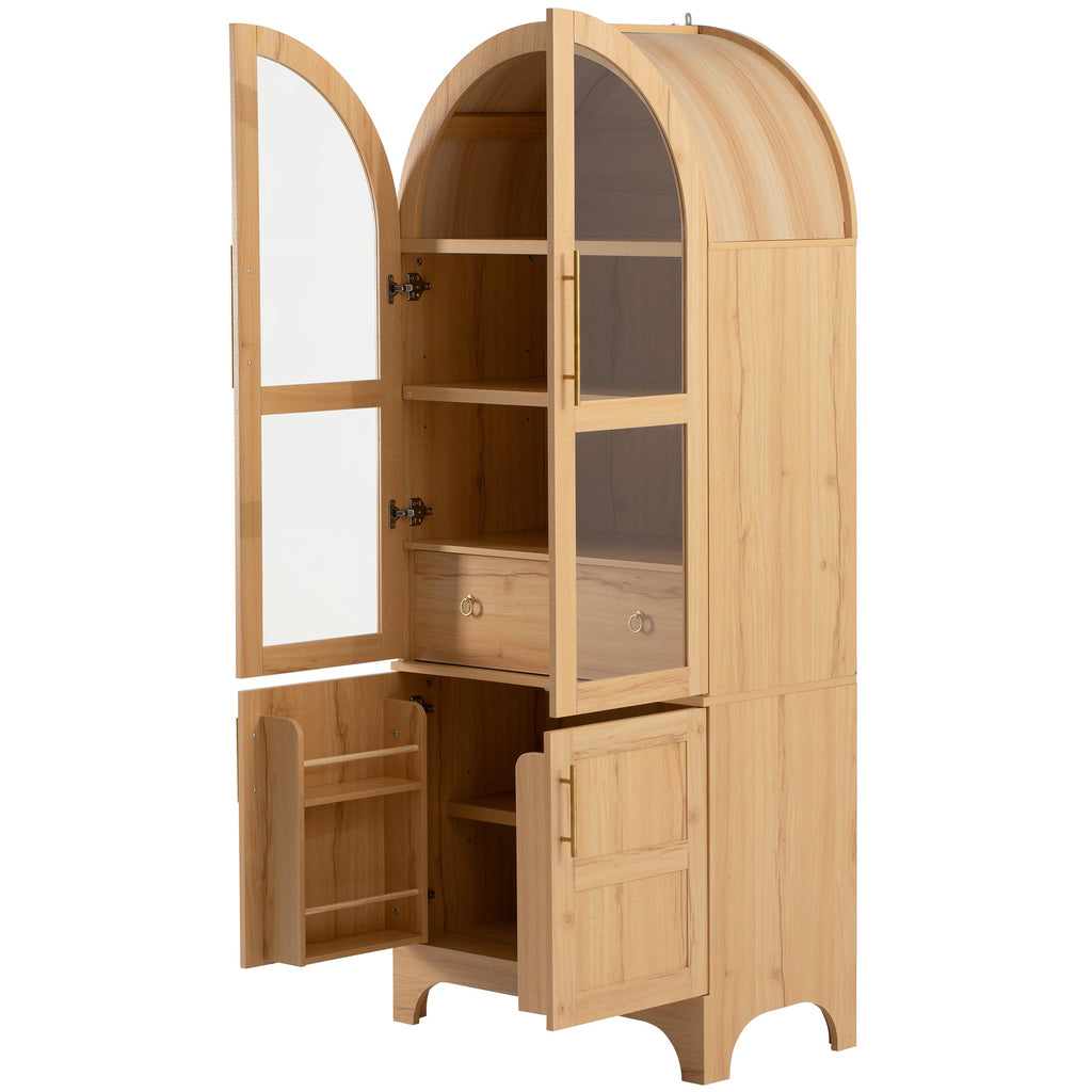 71" Tall Arched Farmhouse Kitchen Pantry Cabinet with Door Shelves