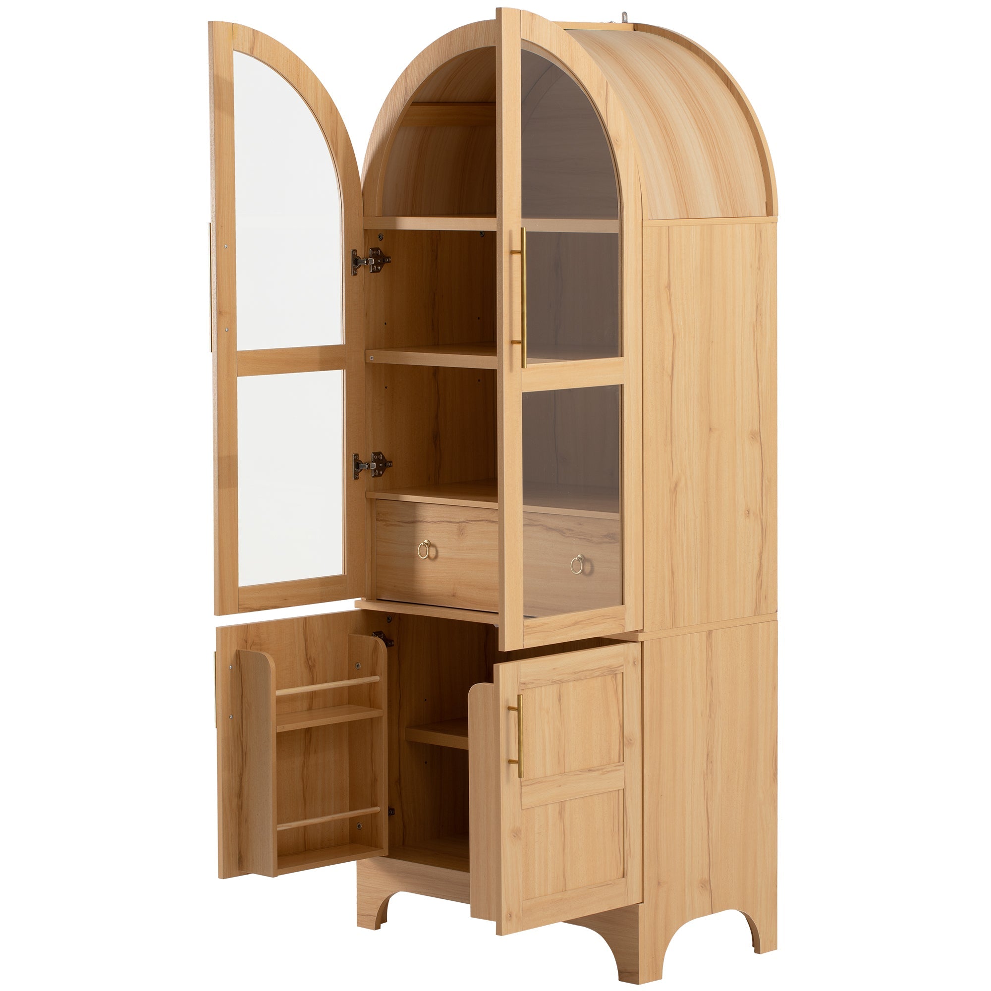 71" Tall Arched Farmhouse Kitchen Pantry Cabinet with Door Shelves