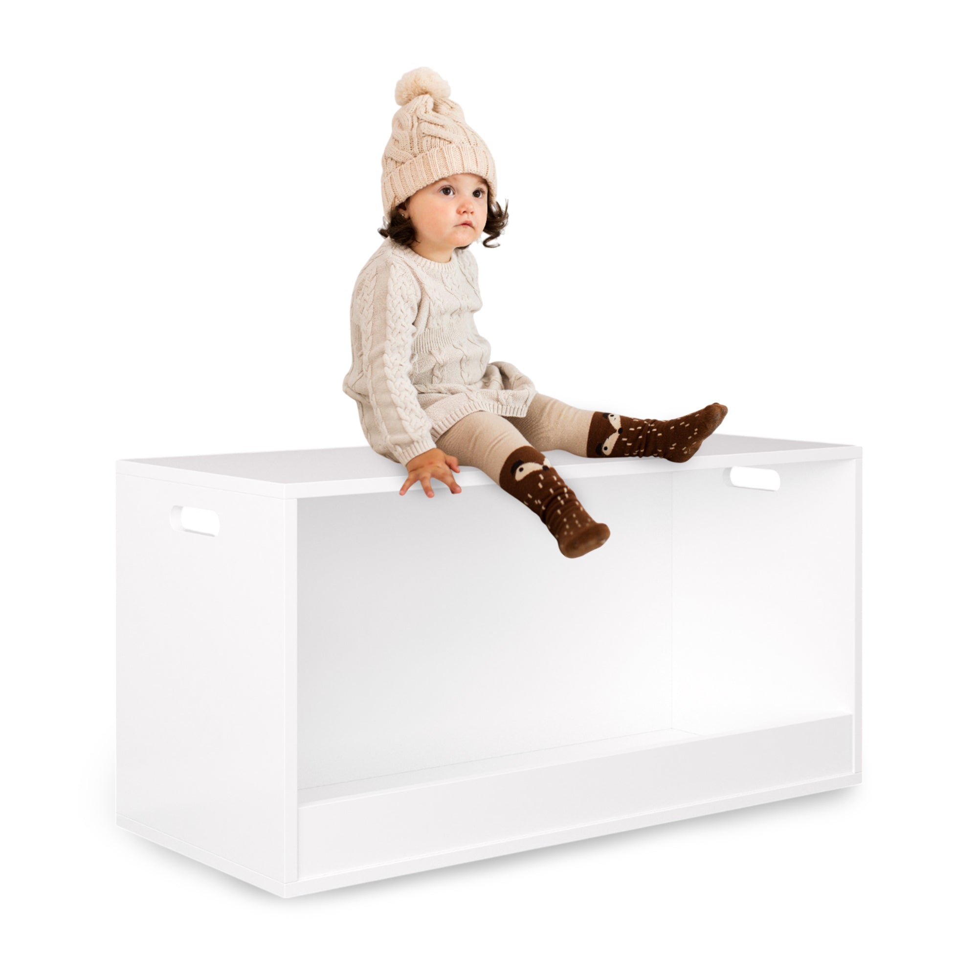 White Wooden Open Toy Storage Box for Kids