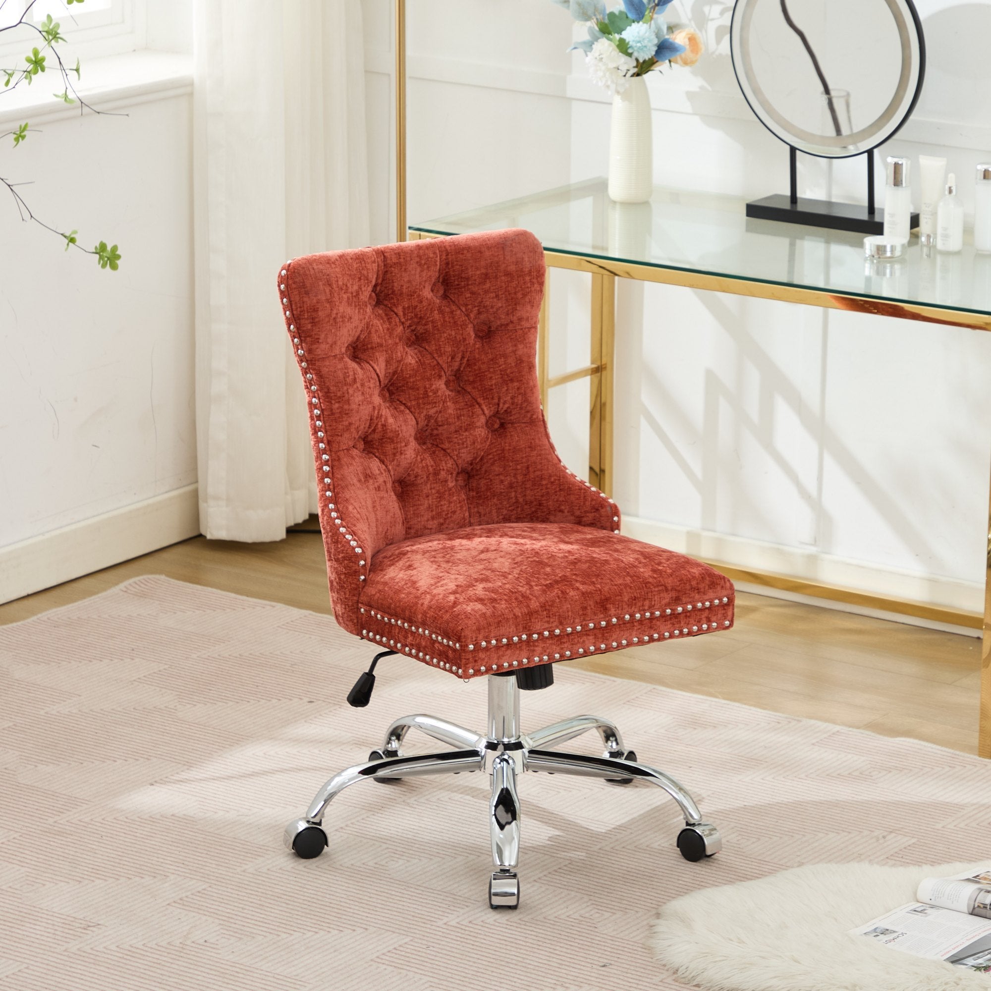 Modern Chenille Upholstered Tufted Button Home Office Chair