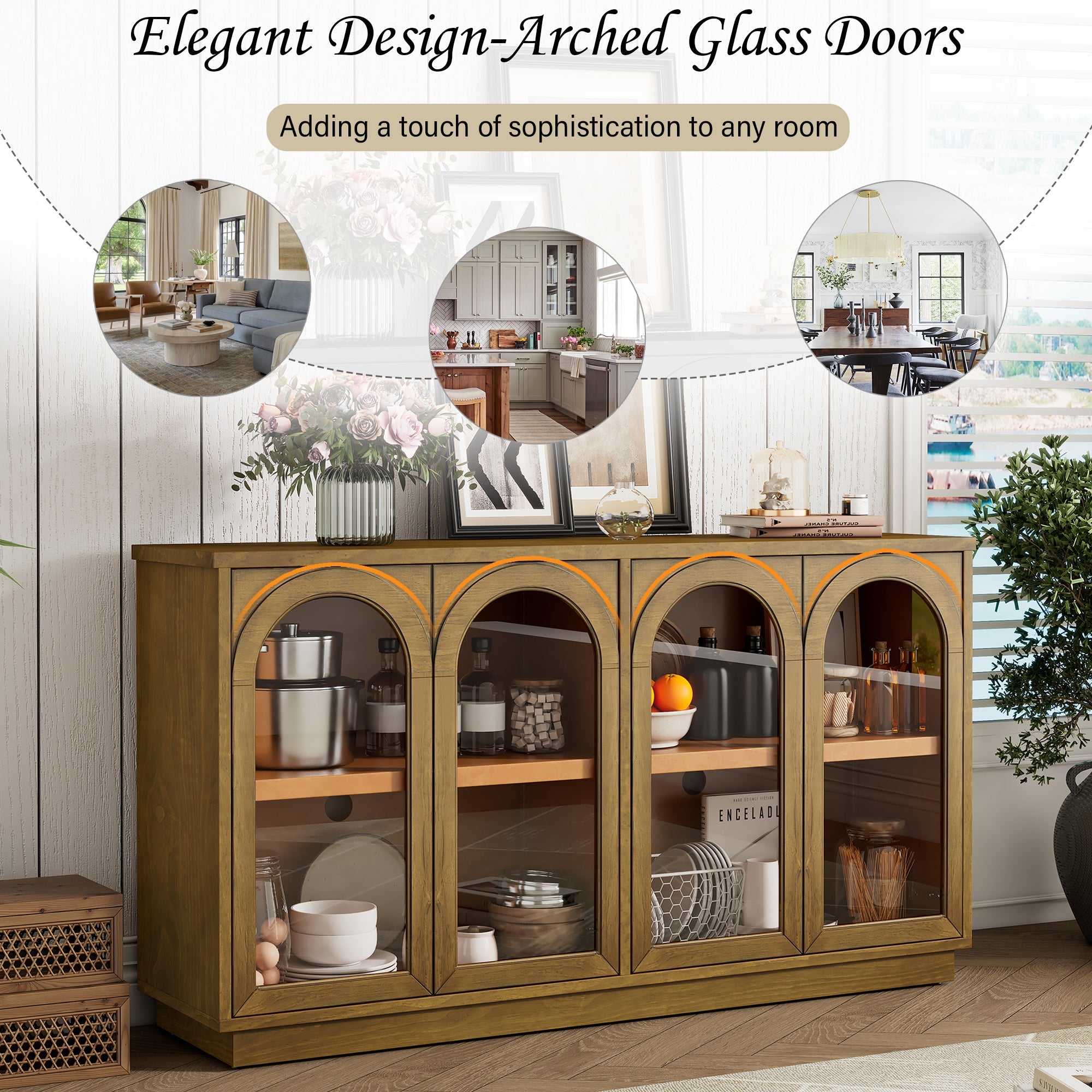 4-Door Large Arched Buffet  Storage Cabinet