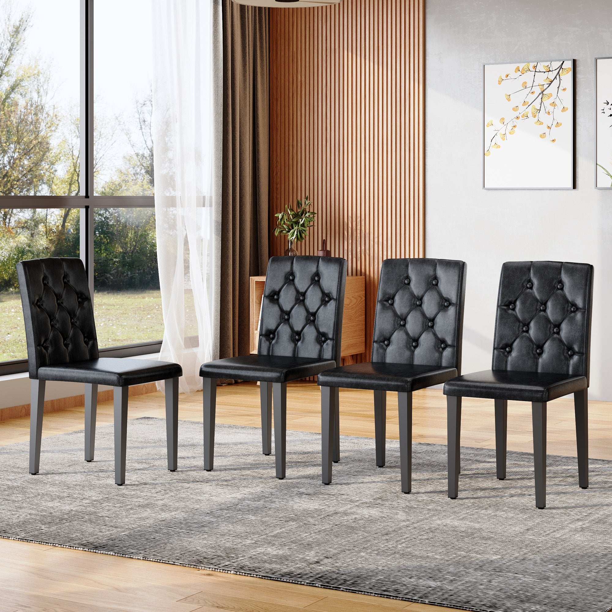 35 Inches Black PU Dining Chairs (Set of 4)