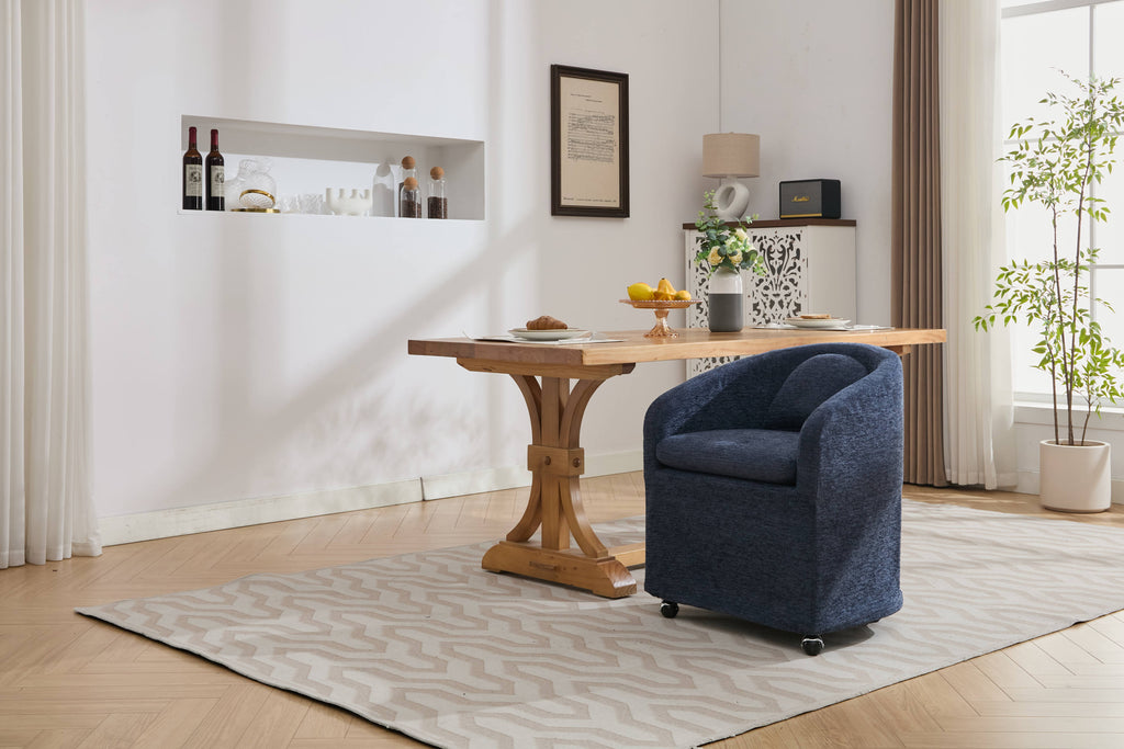 Modern Chenille Fabric Dining Armchair with Back Cushion
