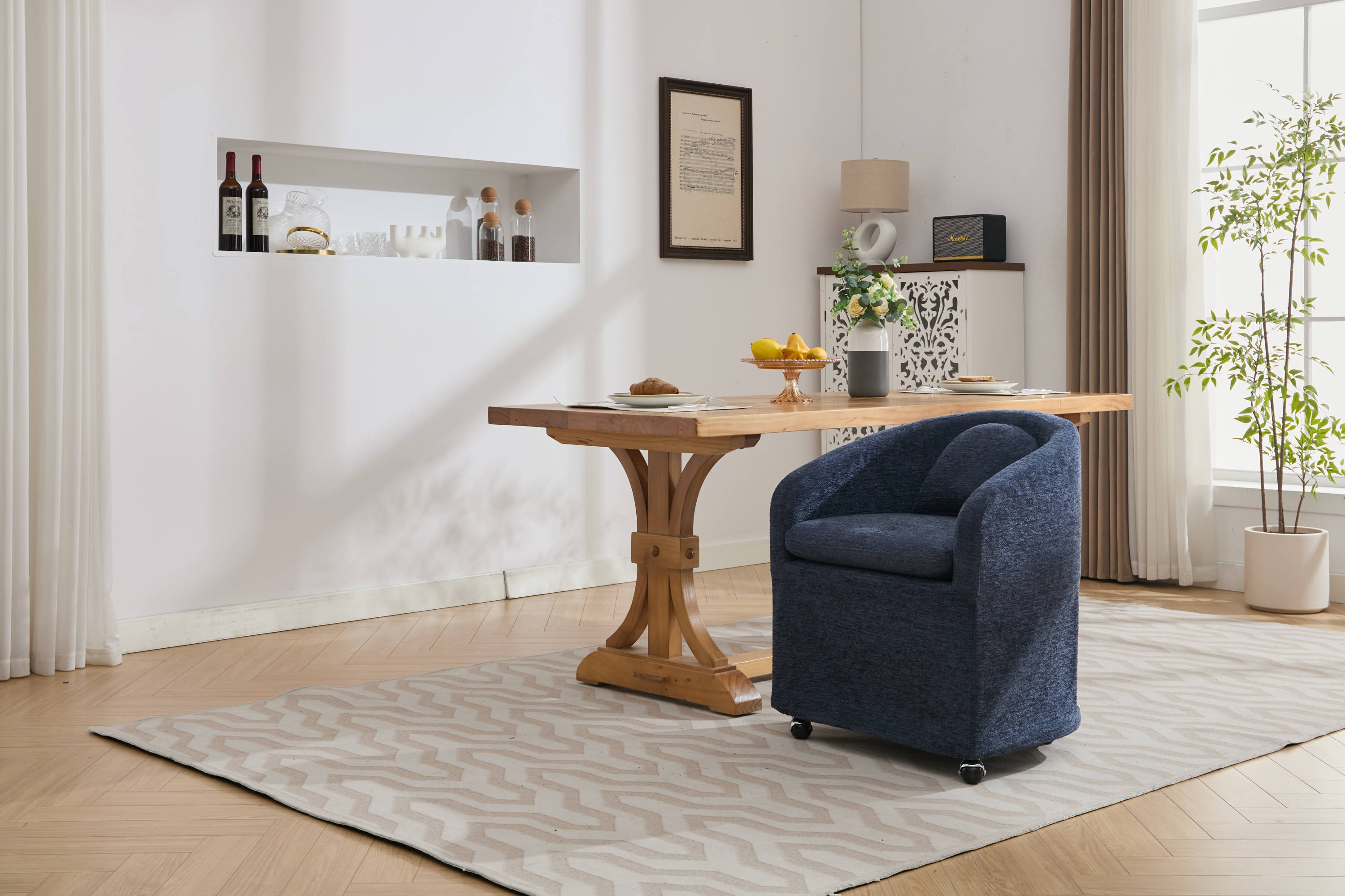 Modern Chenille Fabric Dining Armchair with Back Cushion