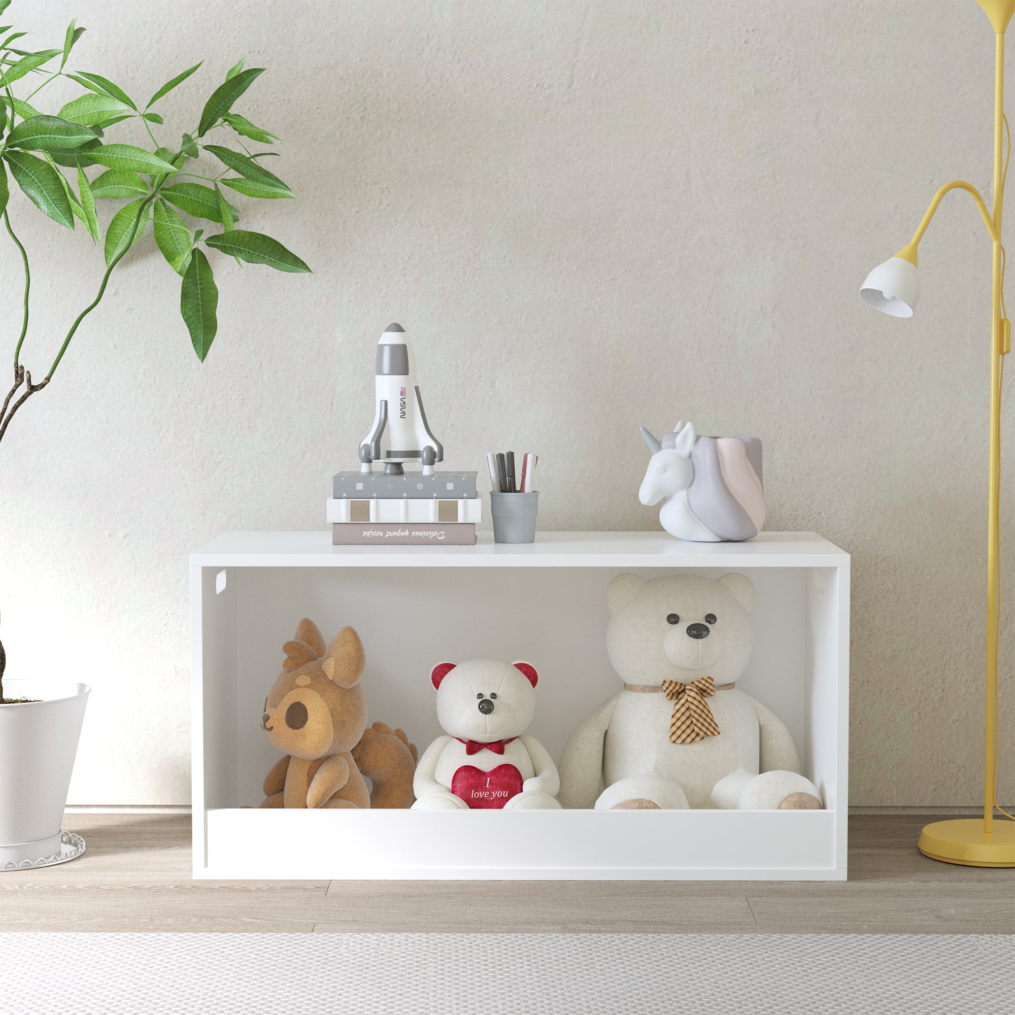 White Wooden Open Toy Storage Box for Kids