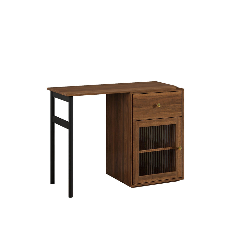 90 Degree Rotating Desktop Computer Desk with Glass Door for Home Office