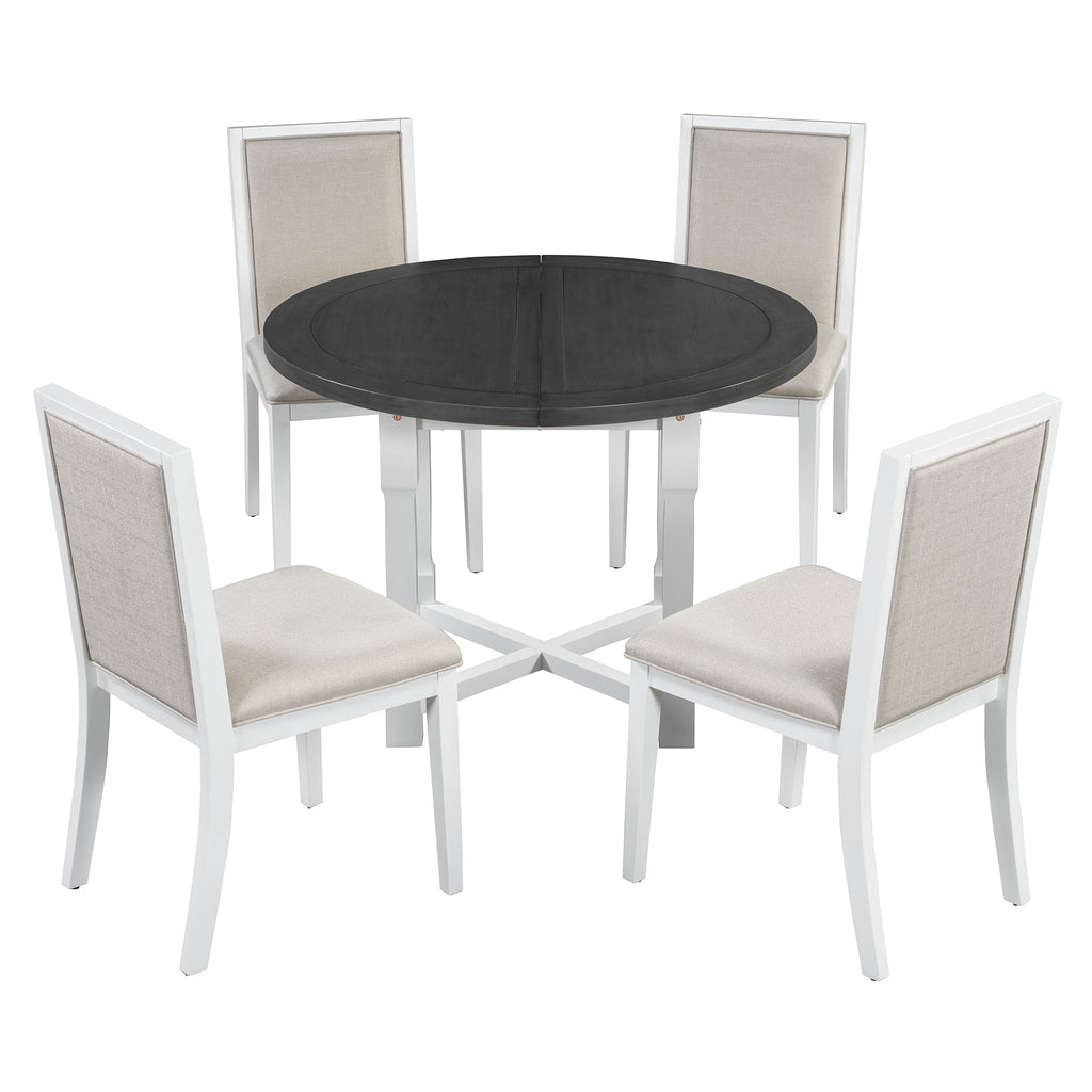 5-Piece Extendable Dining Table Set with Removable Leaf