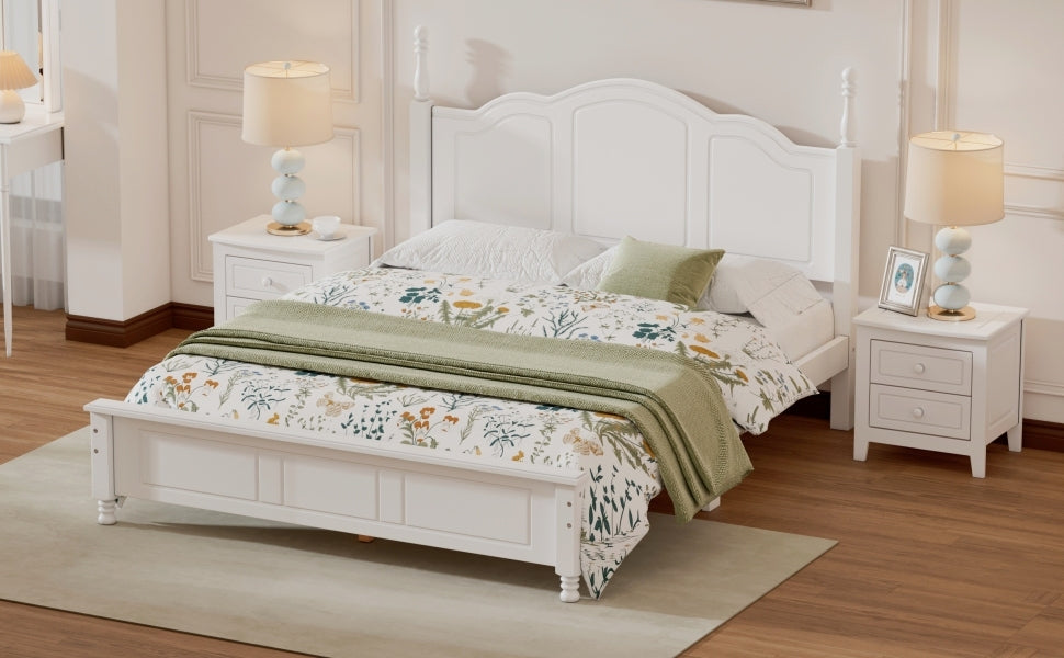 Queen Retro Style Size Wood Platform Bed Fram