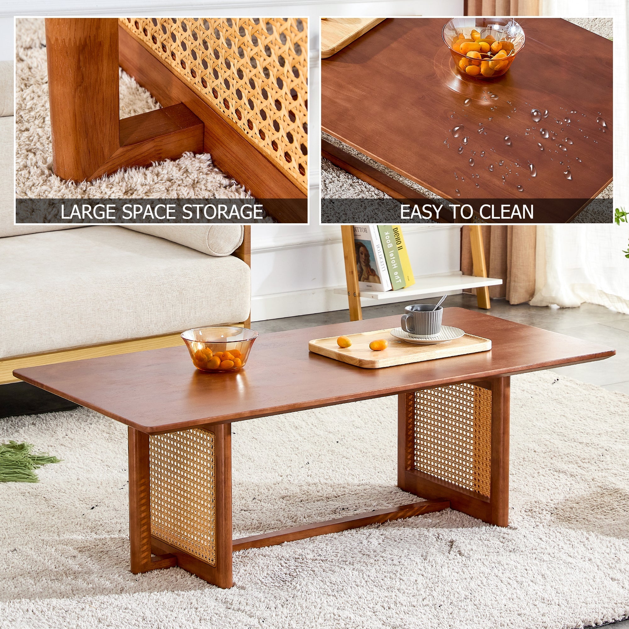 Chinese Style Rattan Solid Wood Coffee Low Table