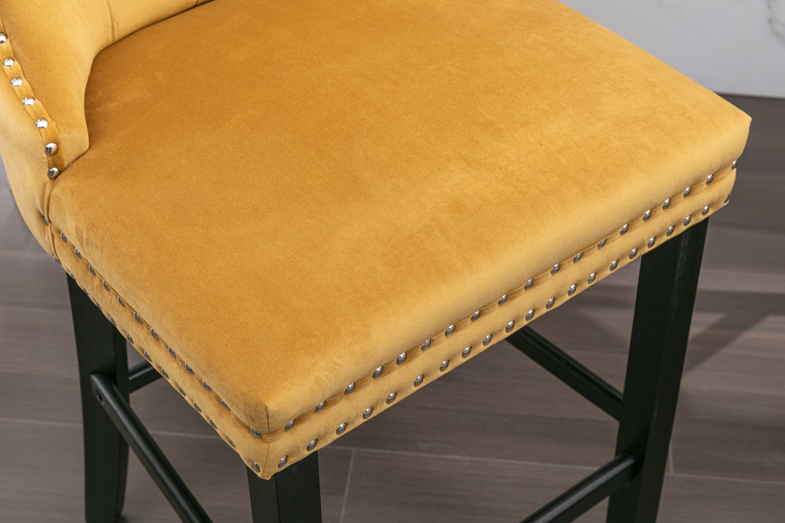 Contemporary Velvet Upholstered Barstools with Button Tufted Decoration (Set of 2)