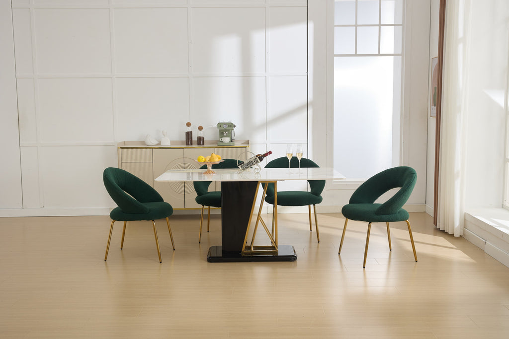 Velvet/Teddy Fabric Dining Chairs with Curved Backrest