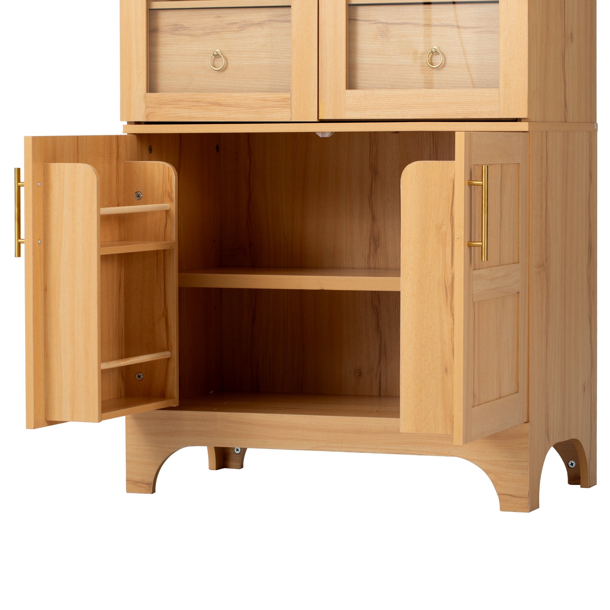 71" Tall Arched Farmhouse Kitchen Pantry Cabinet with Door Shelves