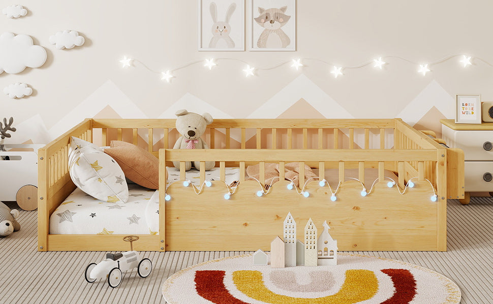Twin/Full Montessori Floor Kids Bed Frame with High Rails