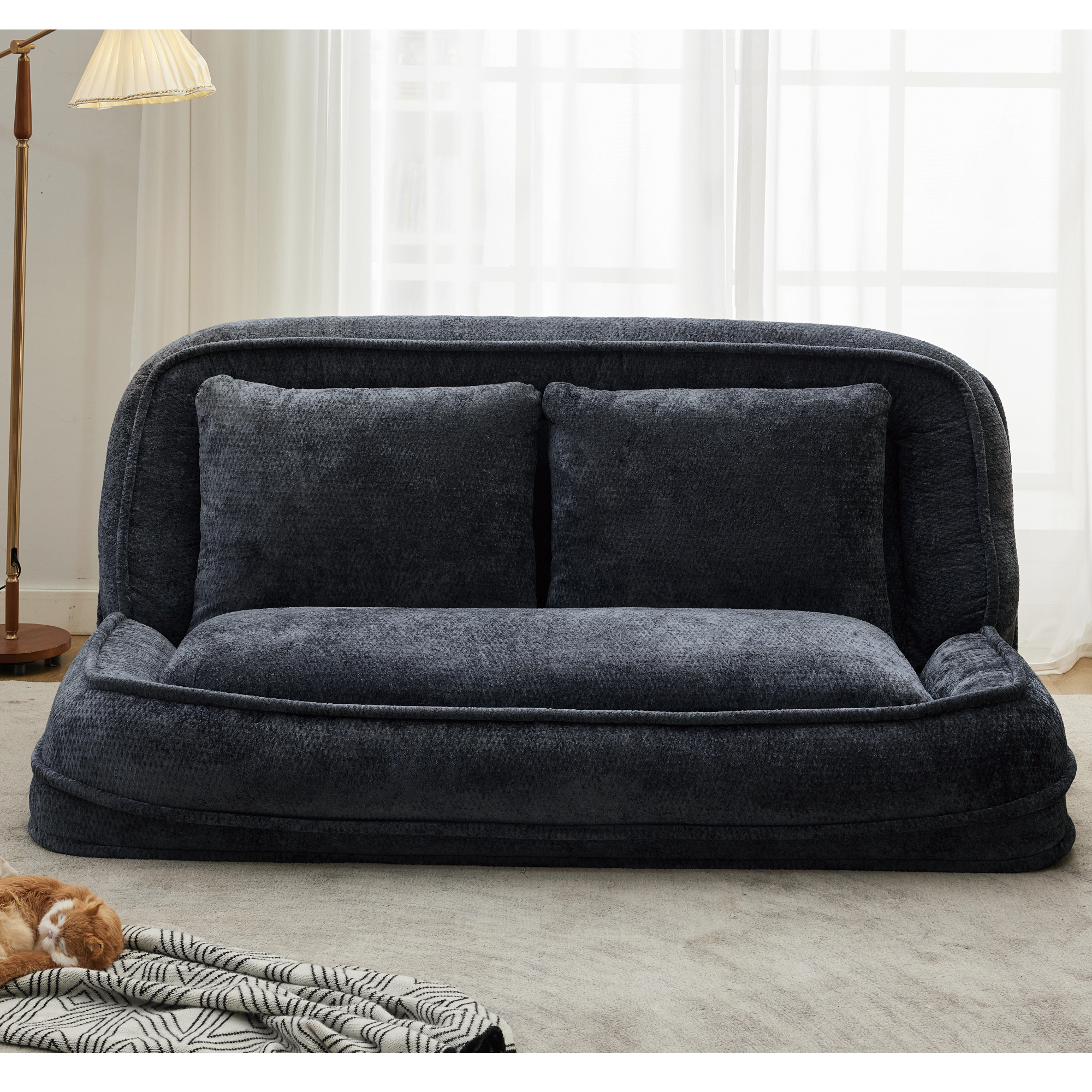 2-in-1 Extra Large Chenille Floor Couch Loveseat for Humans & Dogs