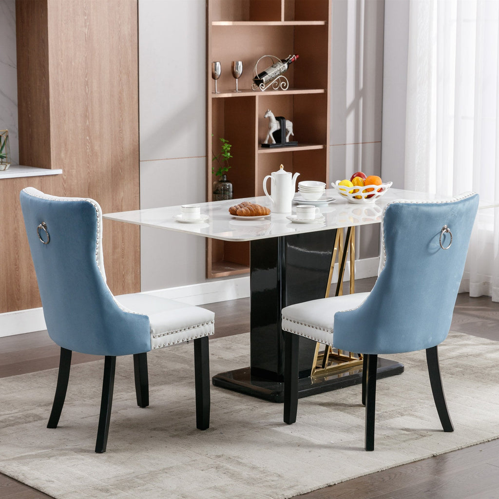 Tufted Solid Wood PU Upholstered Dining Chair with Wood Legs (Set of 2)