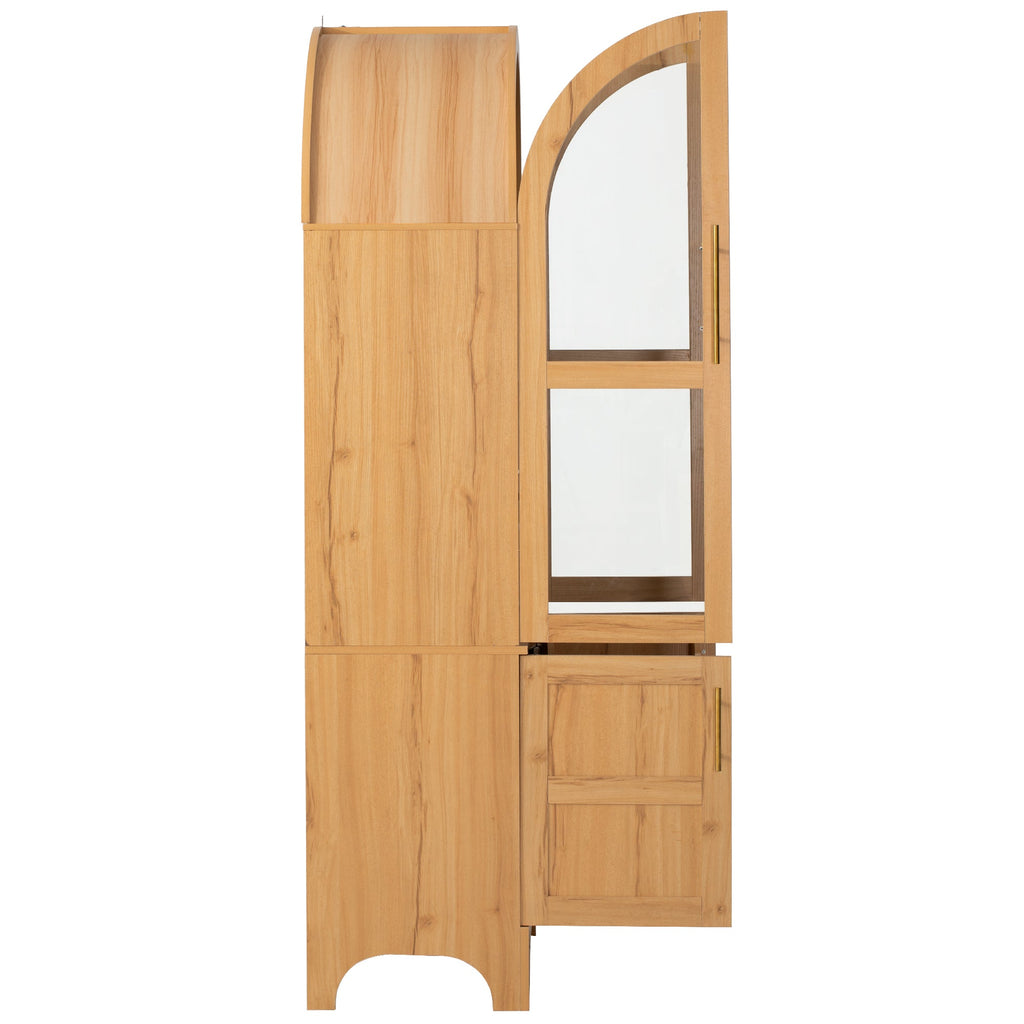 71" Tall Arched Farmhouse Kitchen Pantry Cabinet with Door Shelves