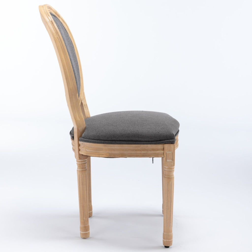 French Style Solid Wood Frame Linen Fabric Back Dining Chair (Set of 2)