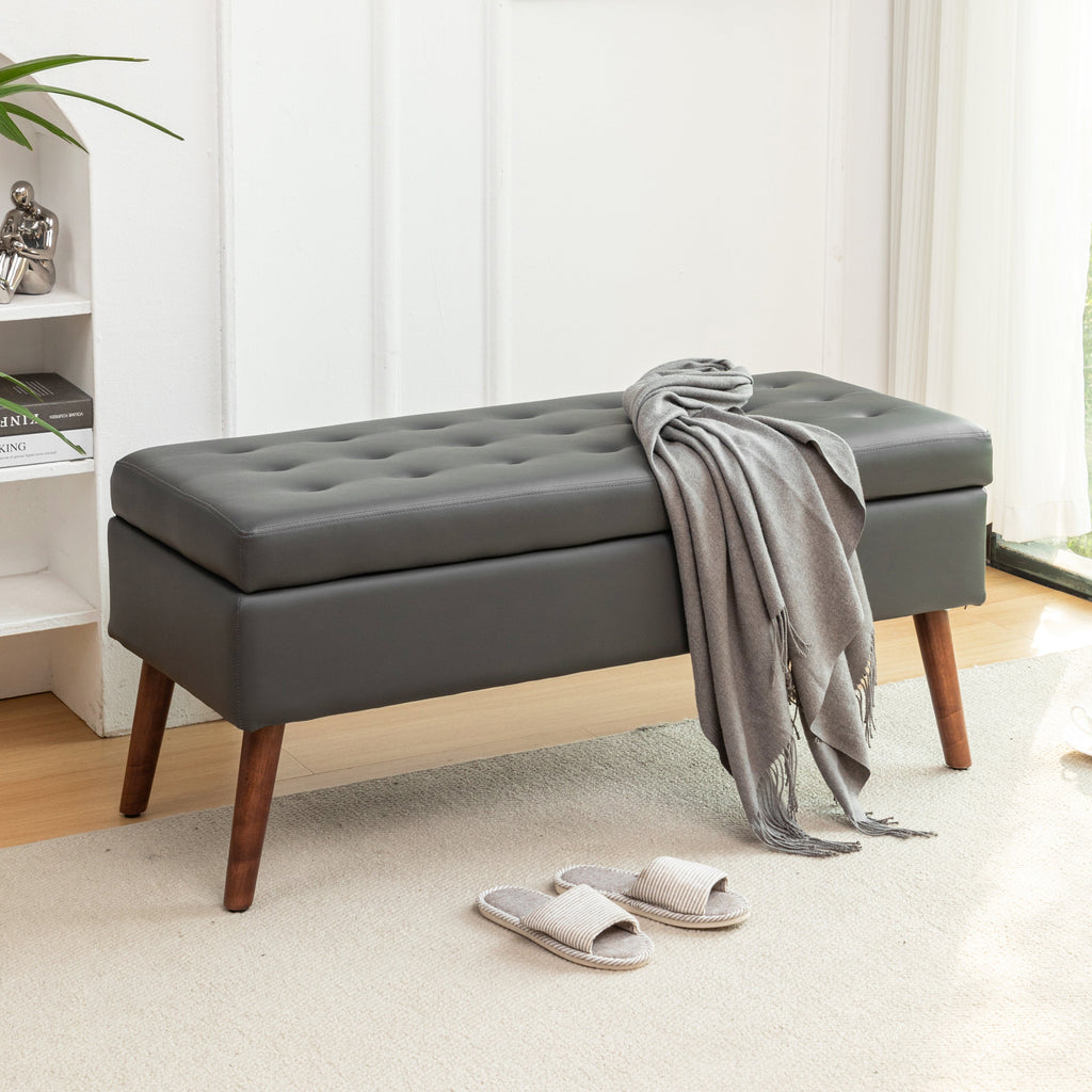 Brown PU Leather Storage Bench