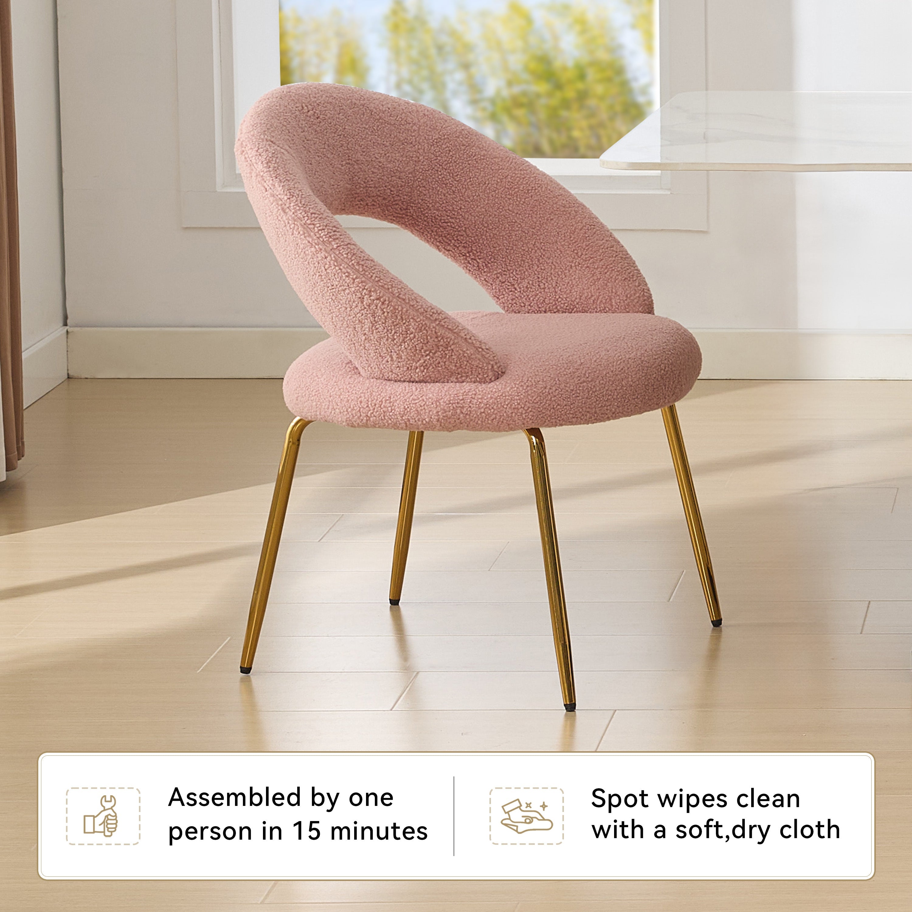 Velvet/Teddy Fabric Dining Chairs with Curved Backrest