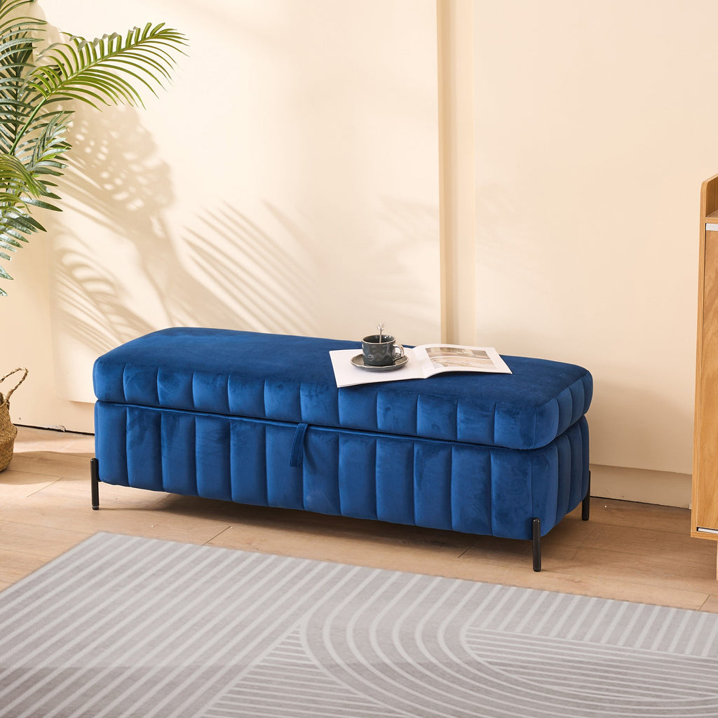 49.21' Wide Velvet Storage Soft Bench Footstool Ottoman
